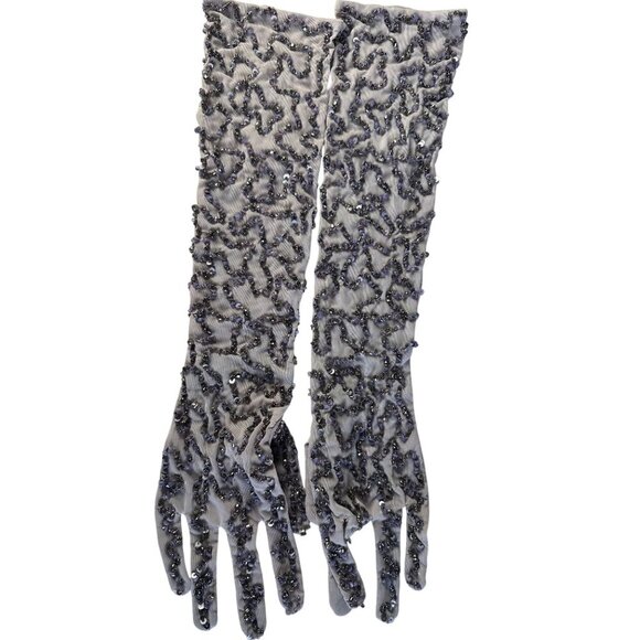 retrofete Poppy Gloves in Mink Grey One Size New Womens Sequin Elbow - Picture 4 of 7
